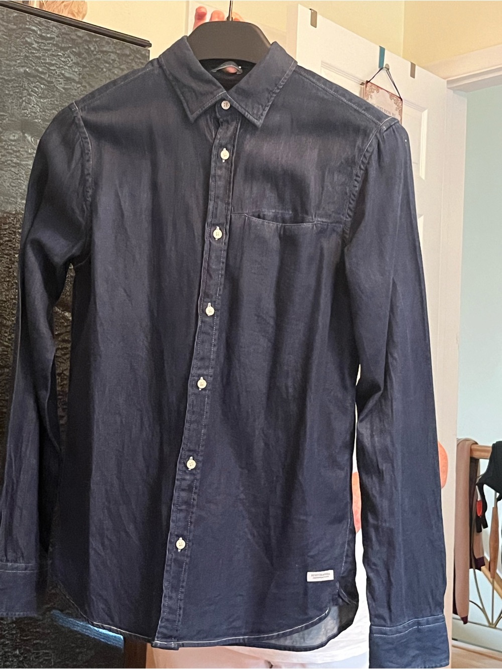 Scotch & Soda Men's Navy Recycled Cotton “Denim Look” Button-Down